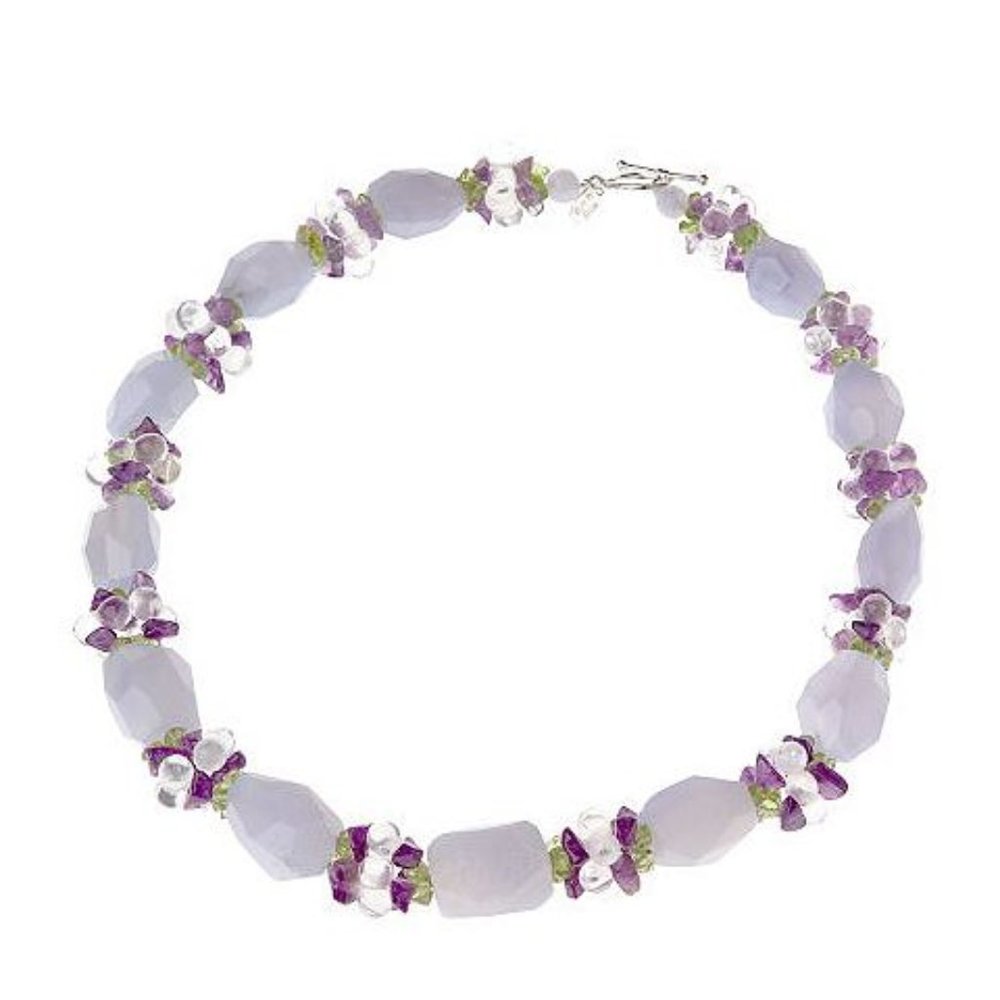 Ross-Simons Sterling Silver 925 Chalcedony Peridot Amethyst Chunky Necklace